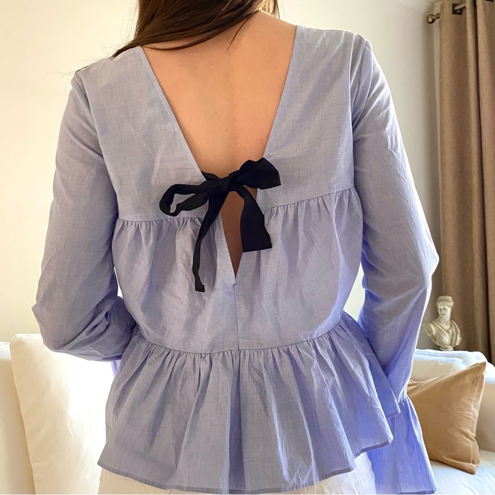 EXPRESS Light Blue Cotton Ruffle Blouse - Size XS